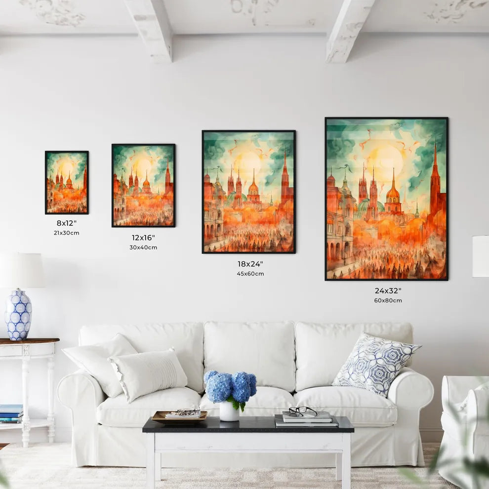 A Poster of cinco de mayo holiday card with copy space - A Painting Of A City With Buildings And A Crowd Of People Size Chart