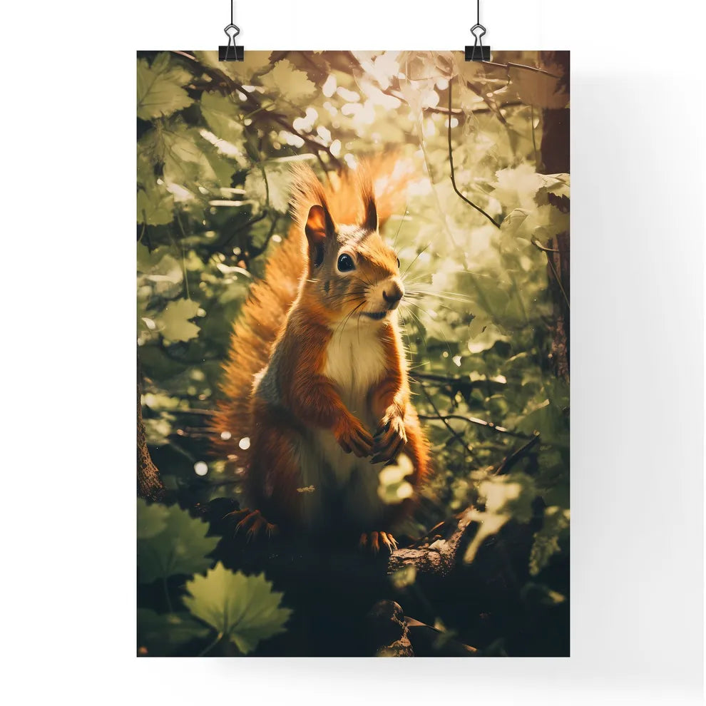 A Poster of a squirrel scampers after nuts  Poster