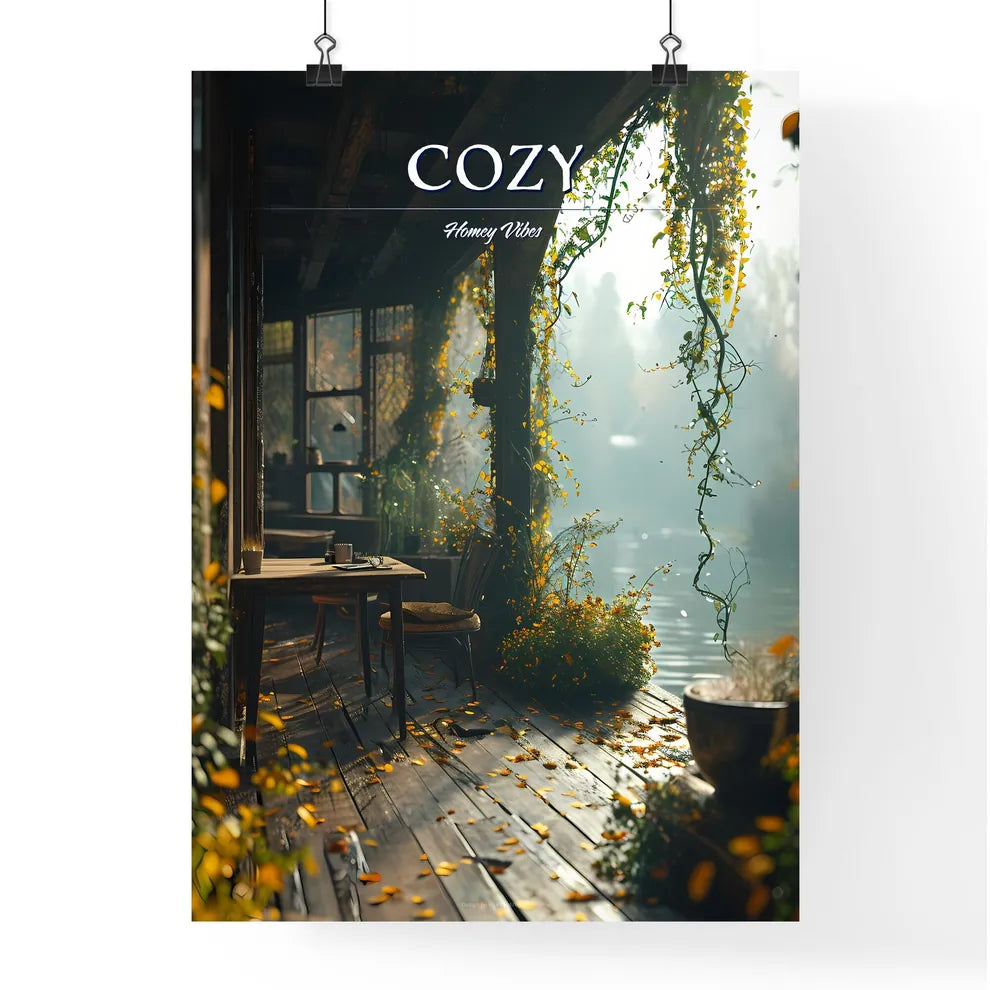 A Poster of furniture on deck with a view -  Poster