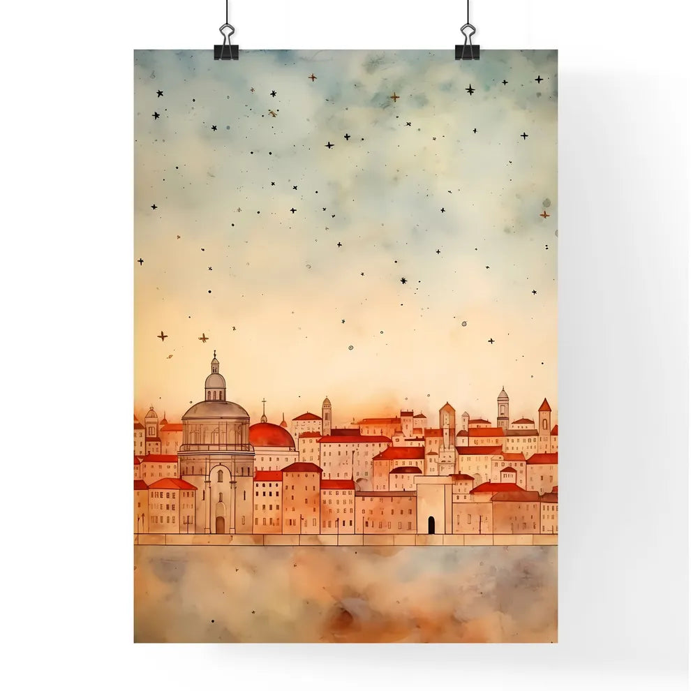 A Poster of minimal christmas background - A City With Many Buildings Poster
