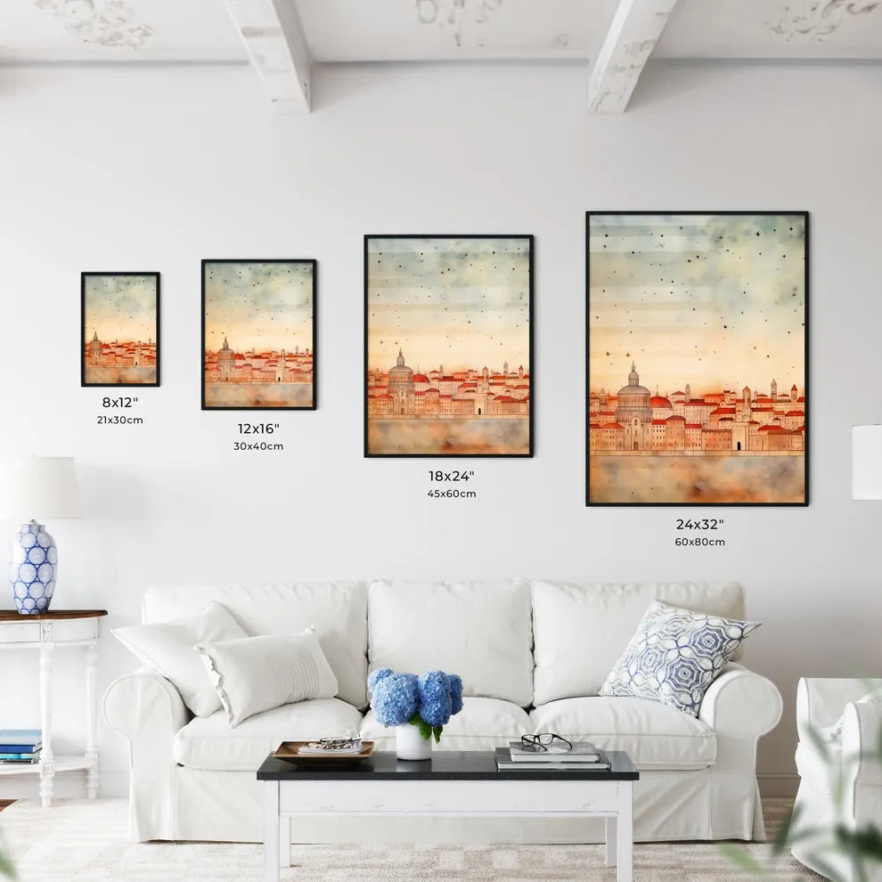 A Poster of minimal christmas background - A City With Many Buildings Size Chart