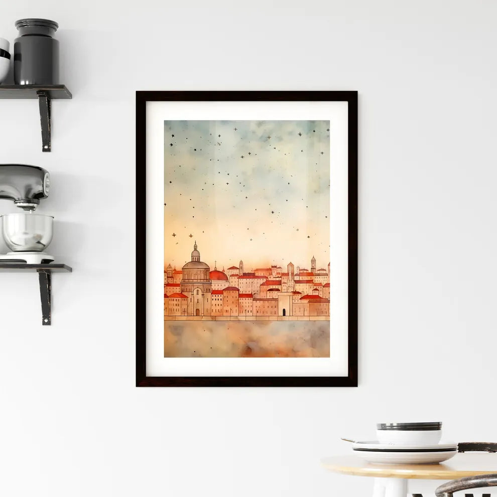 A Poster of minimal christmas background - A City With Many Buildings Custom Print