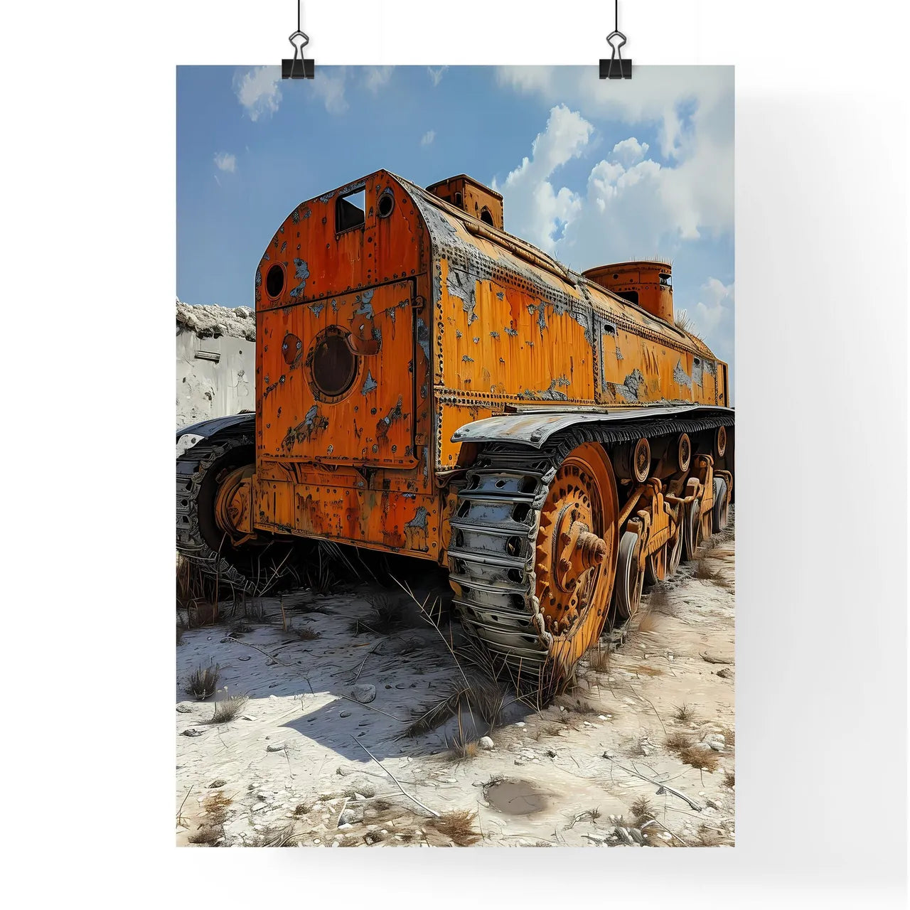 A Poster of WW1 tank battlefield in the back Poster