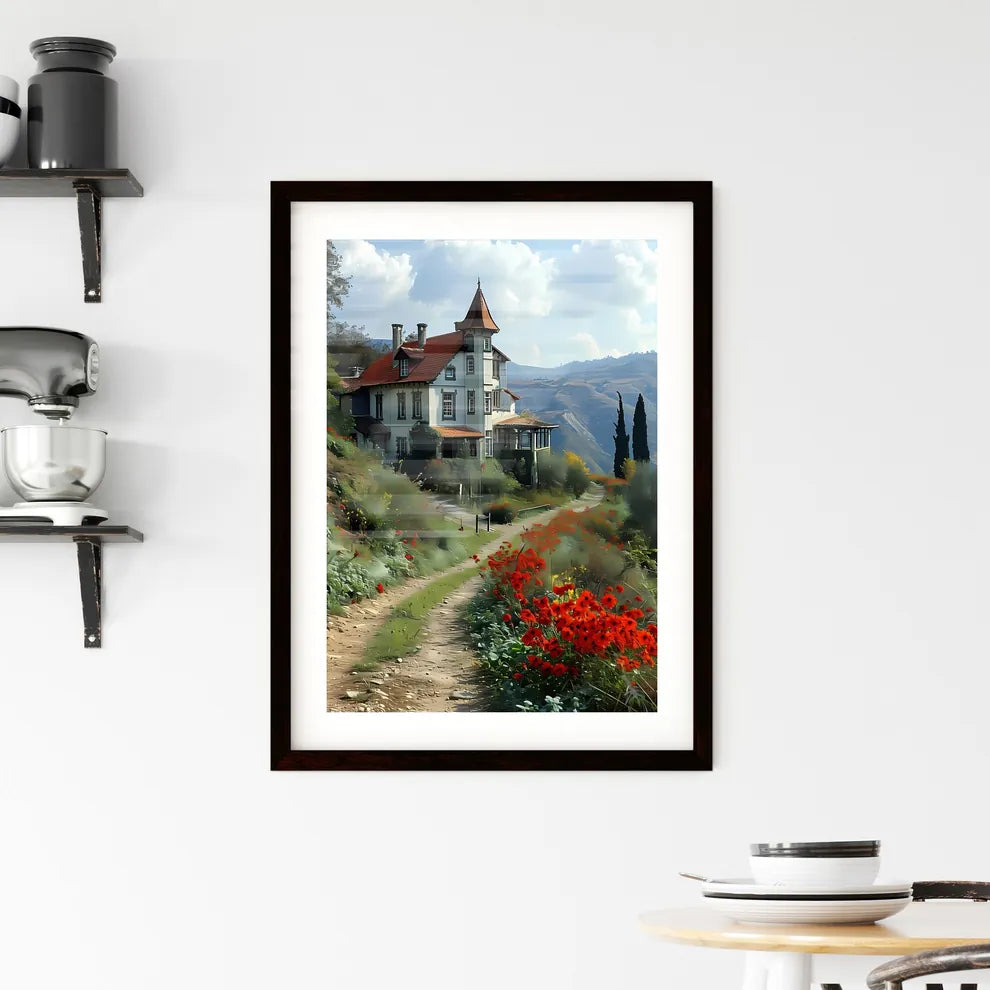 A Poster of Languedoc France - A House On A Hill With Flowers Custom Print