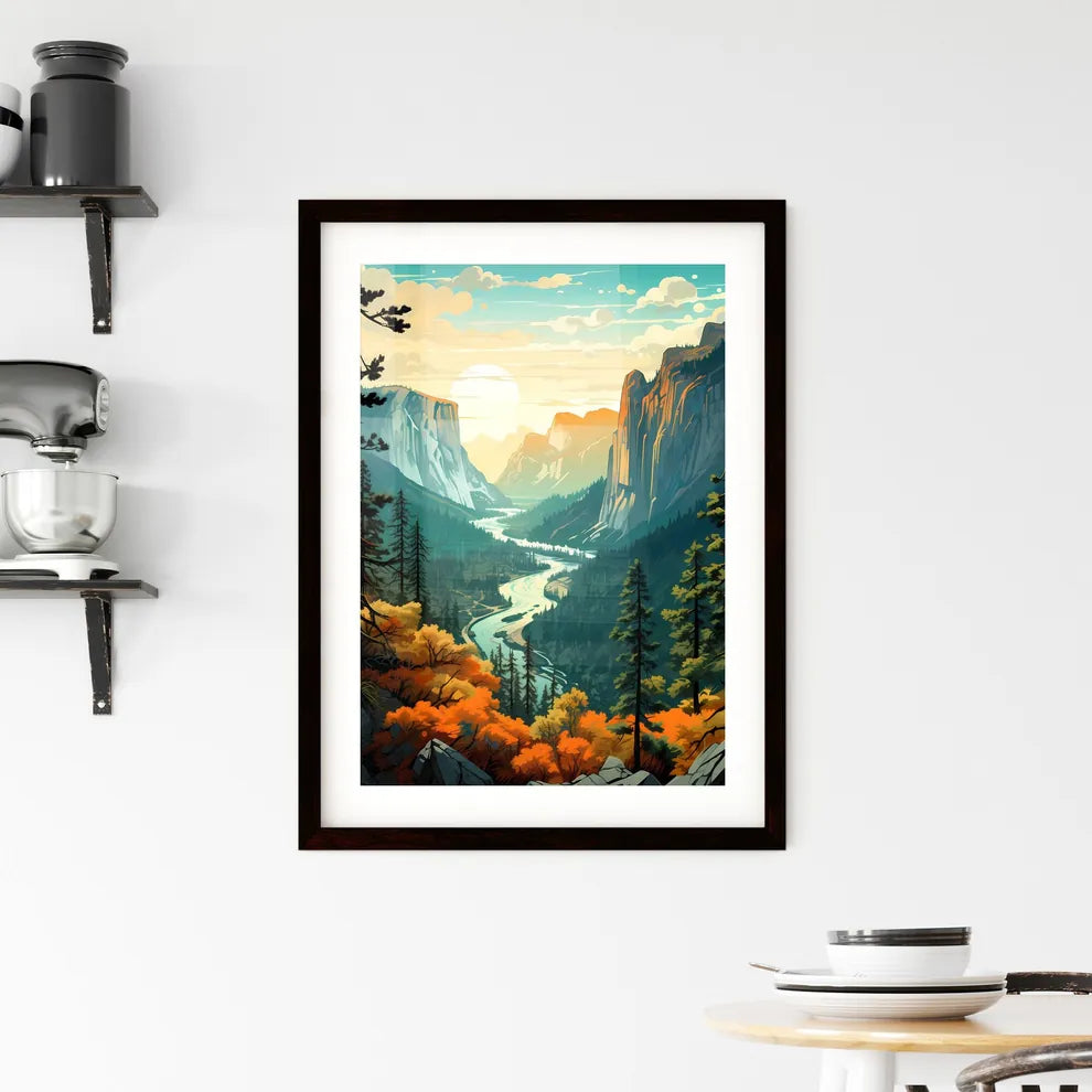 A Poster of Yosemite NAtional Park - A River Framed Print