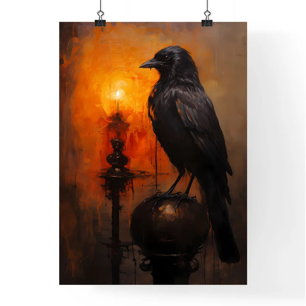 A Poster of A mysterious oil painting with a black crow  Poster