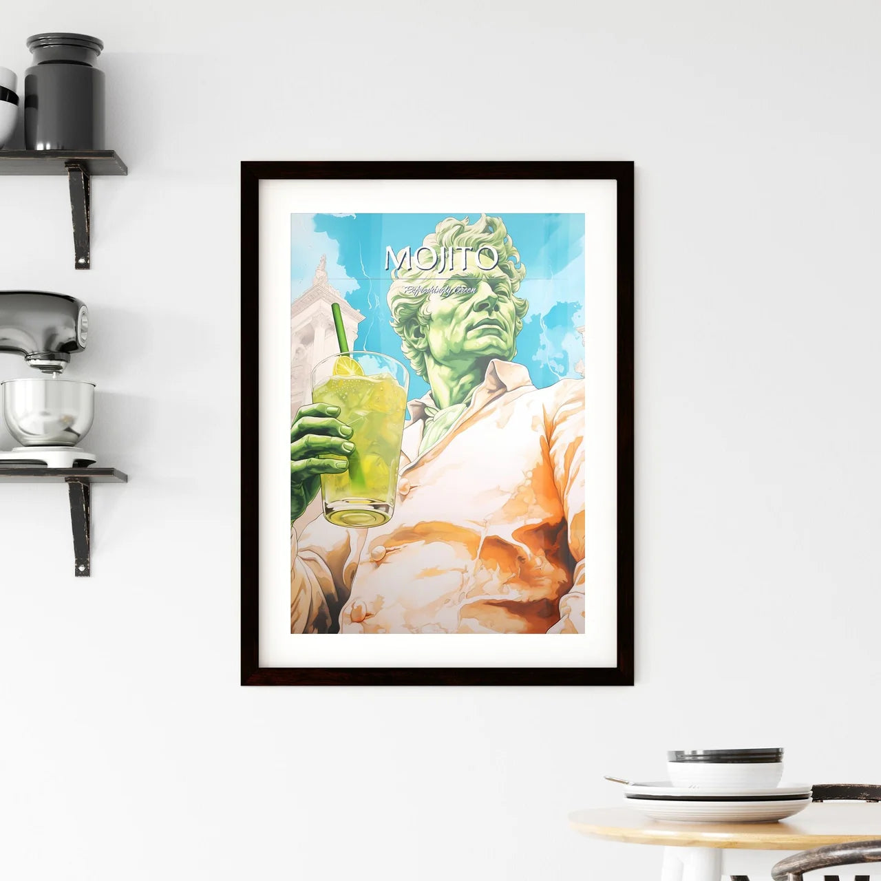 A Poster of mojito drink - A Green Man Holdi Framed Print