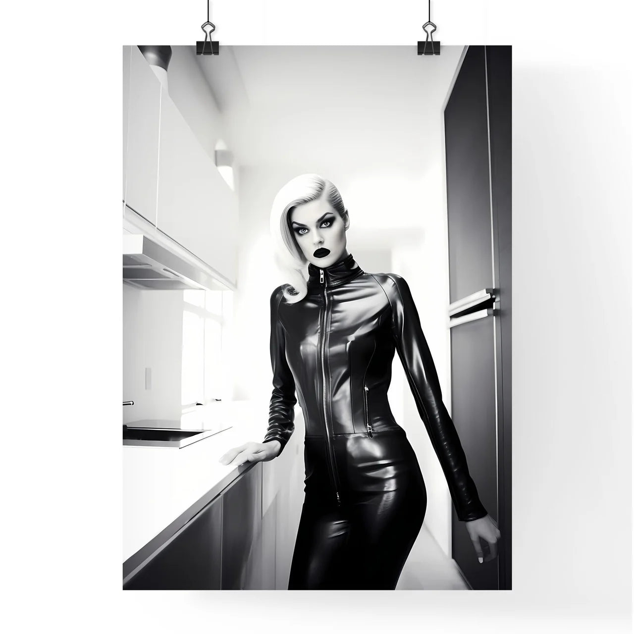 A Poster of woman wearing skintight black le Poster