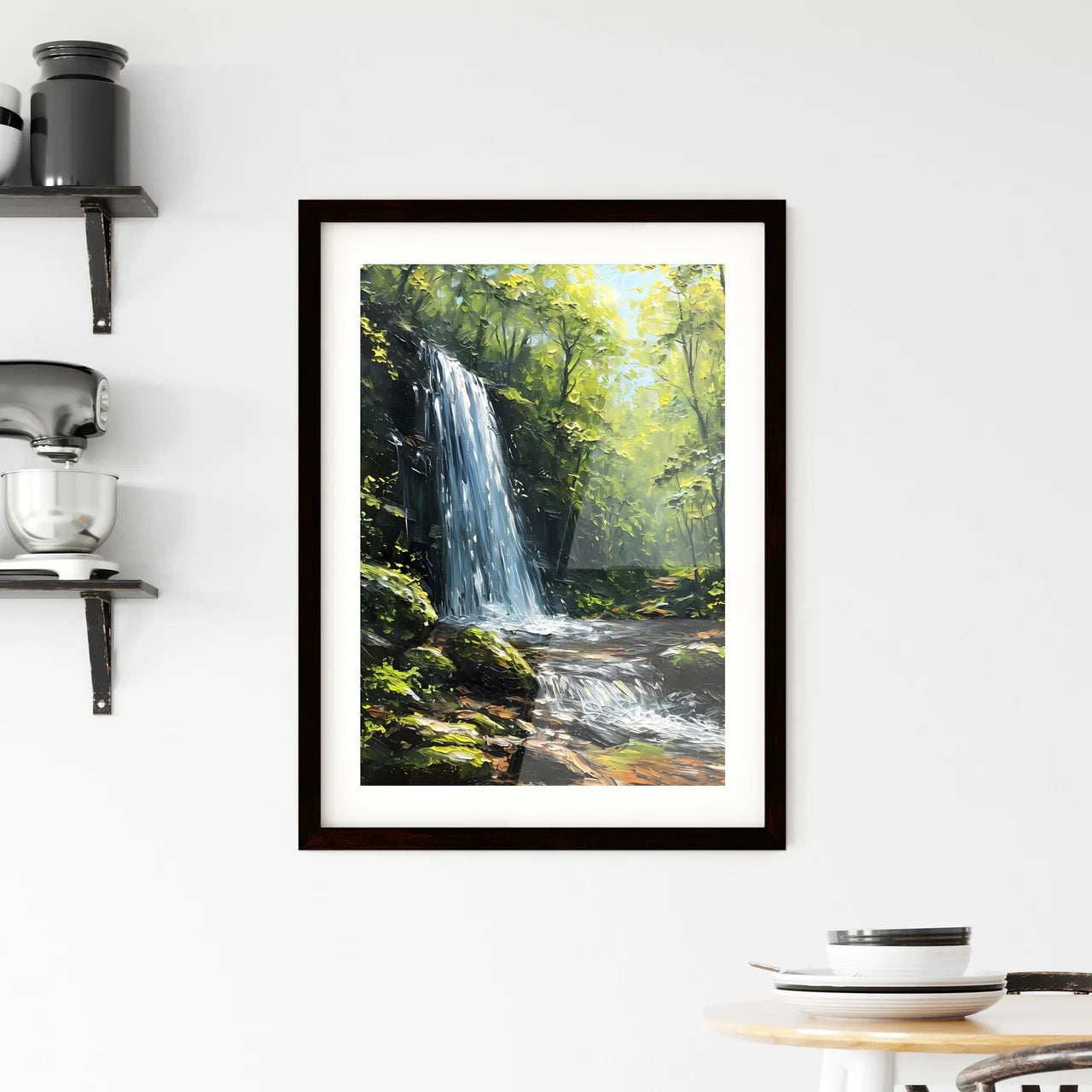 A Poster of Waterfalls landscape - A Waterfa Framed Print