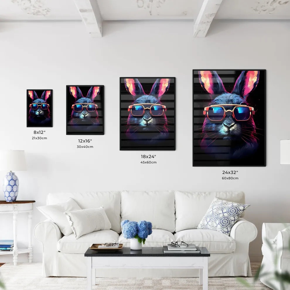 A Poster of A rabbit wearing dark glasses  Size Chart