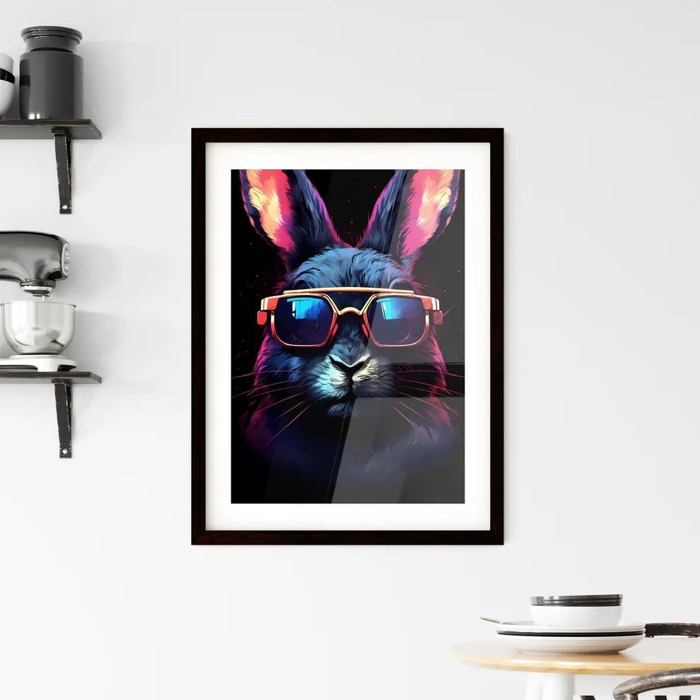 A Poster of A rabbit wearing dark glasses  Framed Print