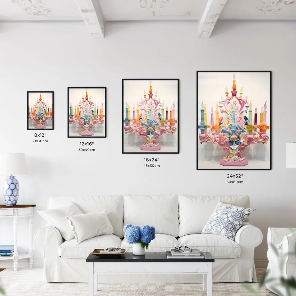 A Poster of a colorful menorah painted on wh - Kitchen Hangings