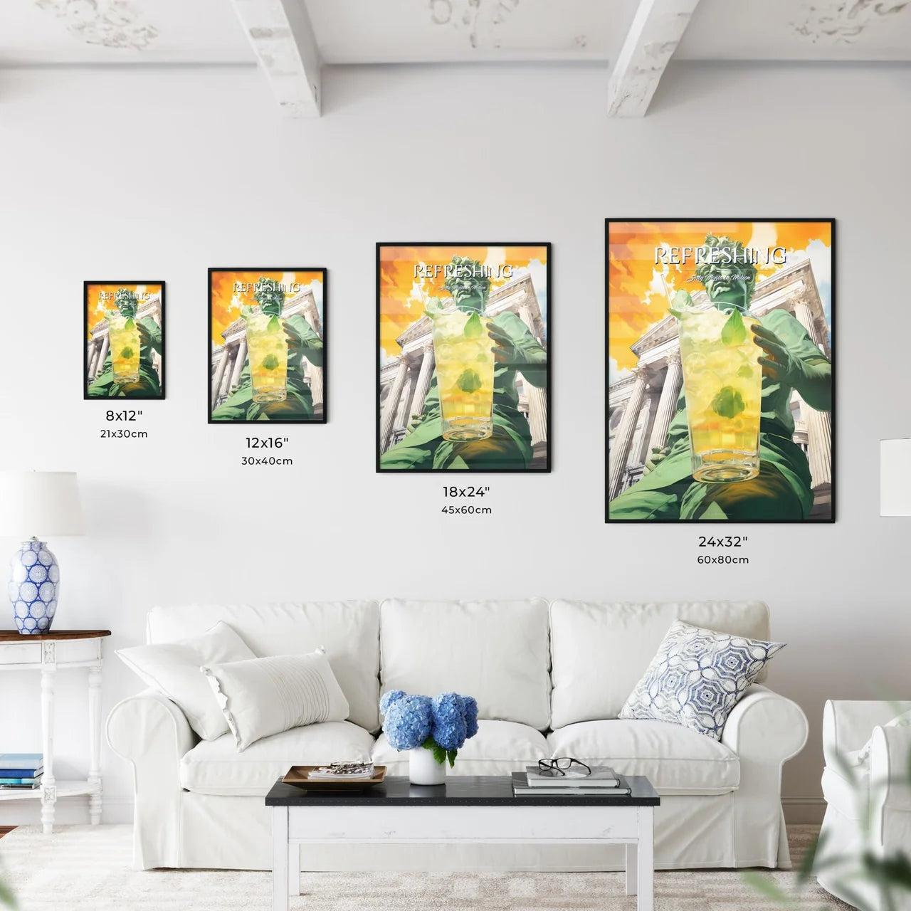 A Poster of mojito drink - A Statue Holding  - Kitchen Hangings