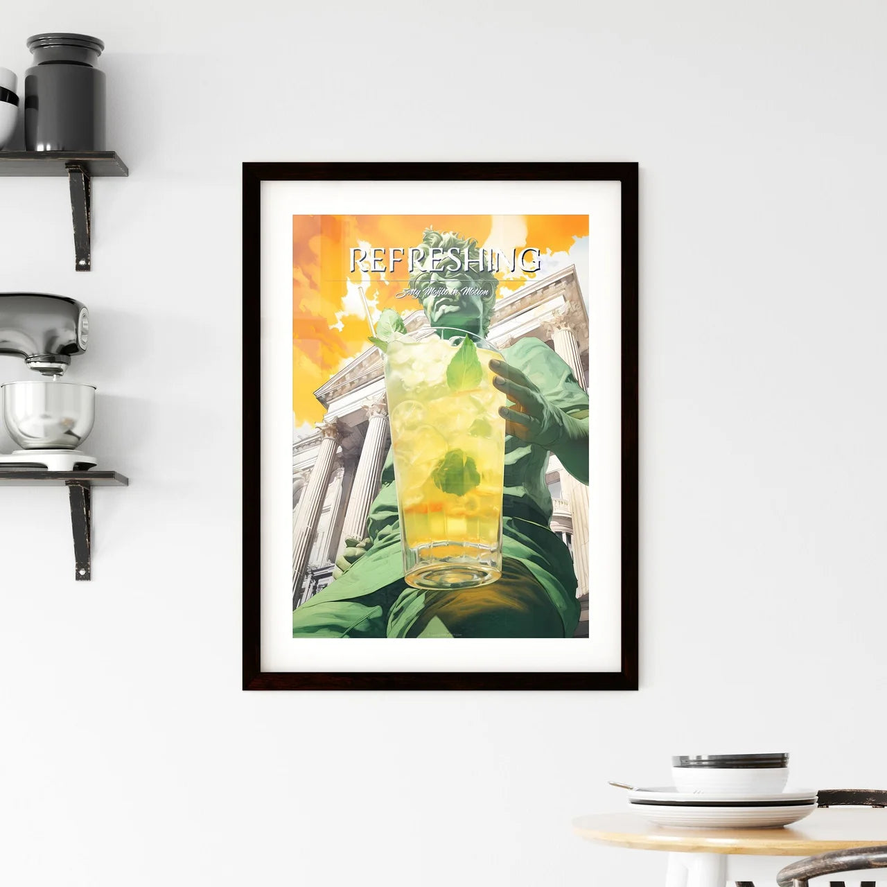 A Poster of mojito drink - A Statue Holding  Framed Print