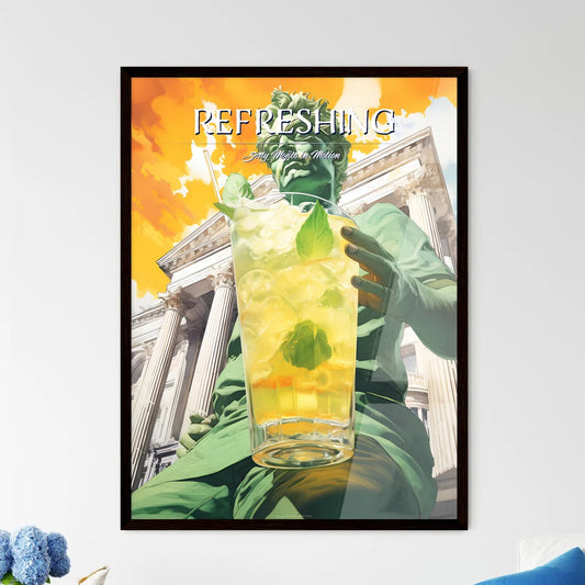 A Poster of mojito drink - A Statue Holding  - Framed Art Print