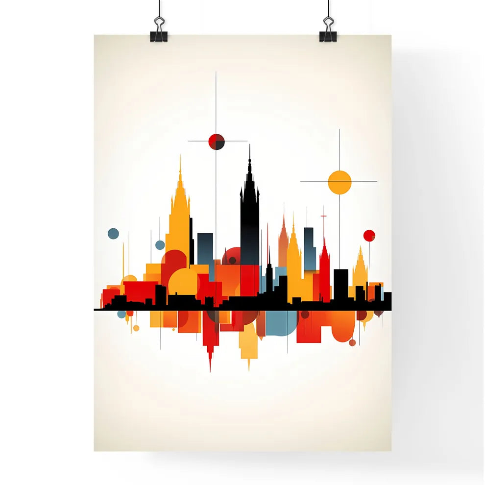 A Poster of minimalist Barcelona skyline - A Colorful City Skyline With Circles And Dots Poster