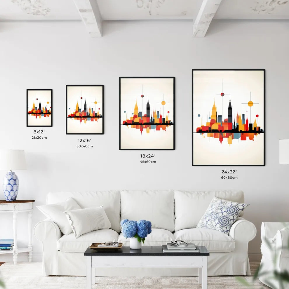 A Poster of minimalist Barcelona skyline - A Colorful City Skyline With Circles And Dots Size Chart