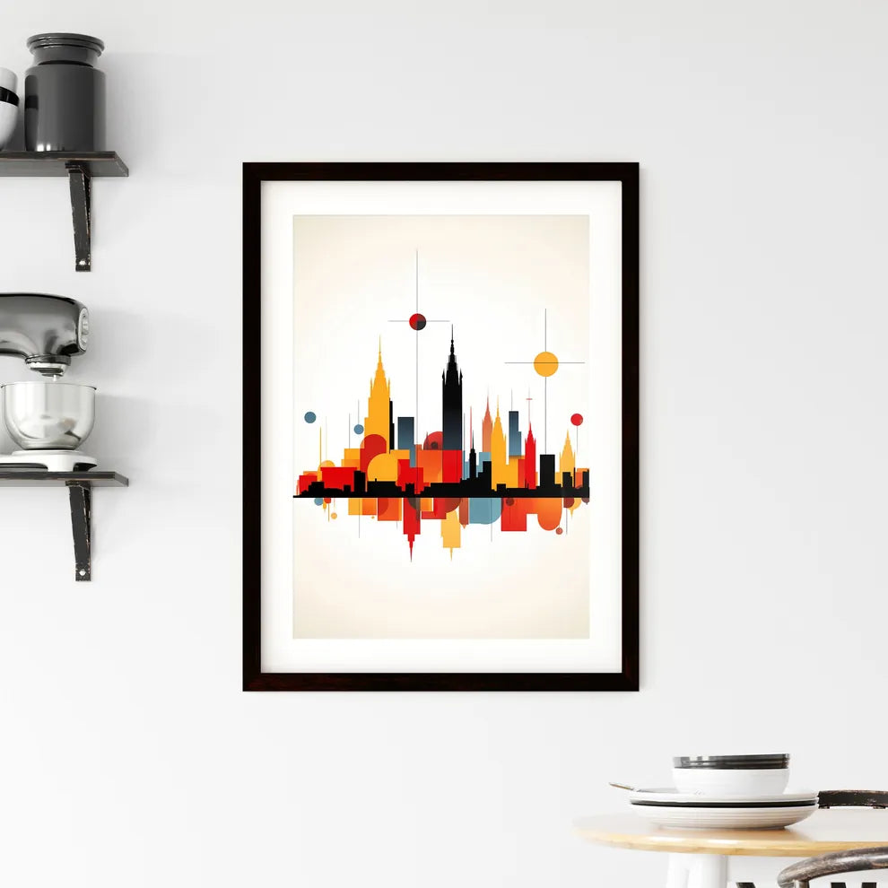 A Poster of minimalist Barcelona skyline - A Colorful City Skyline With Circles And Dots Custom Print