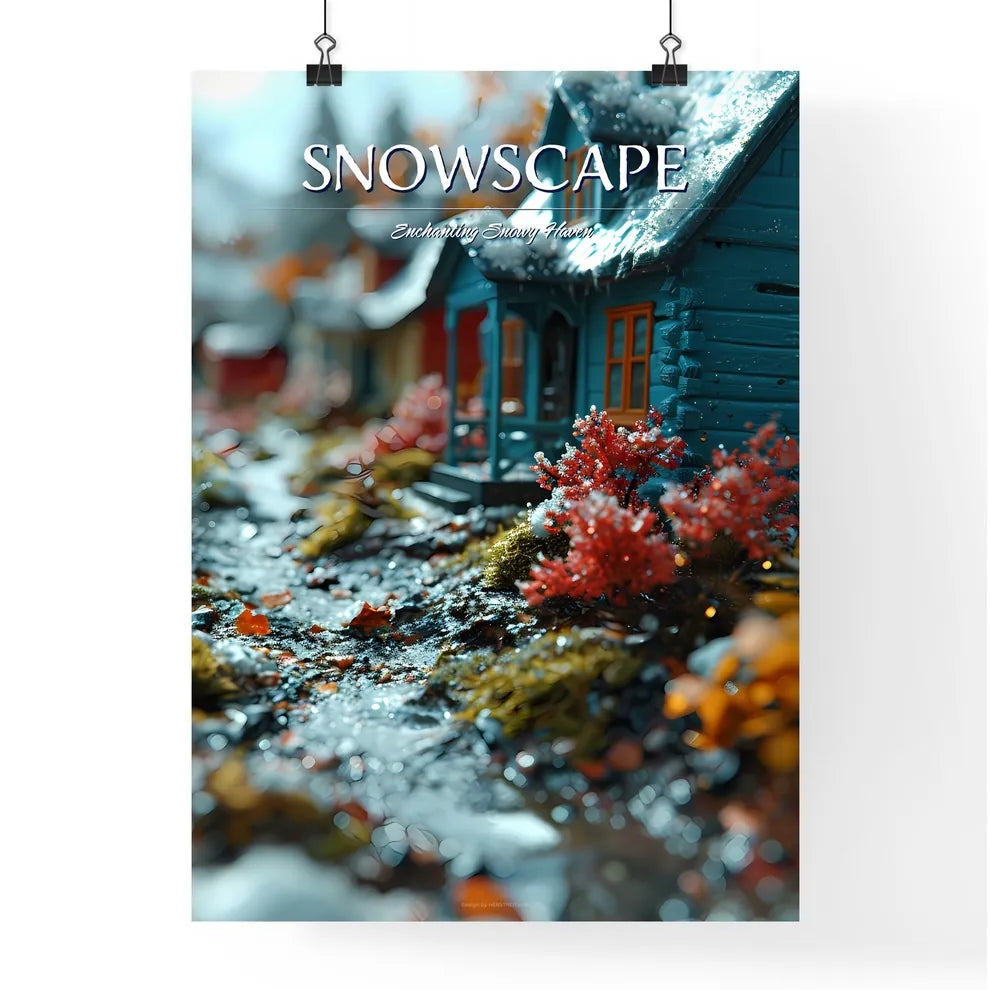 A Poster of a micro landscape of a City in fairy tales - A Small House With Snow On The Ground Poster