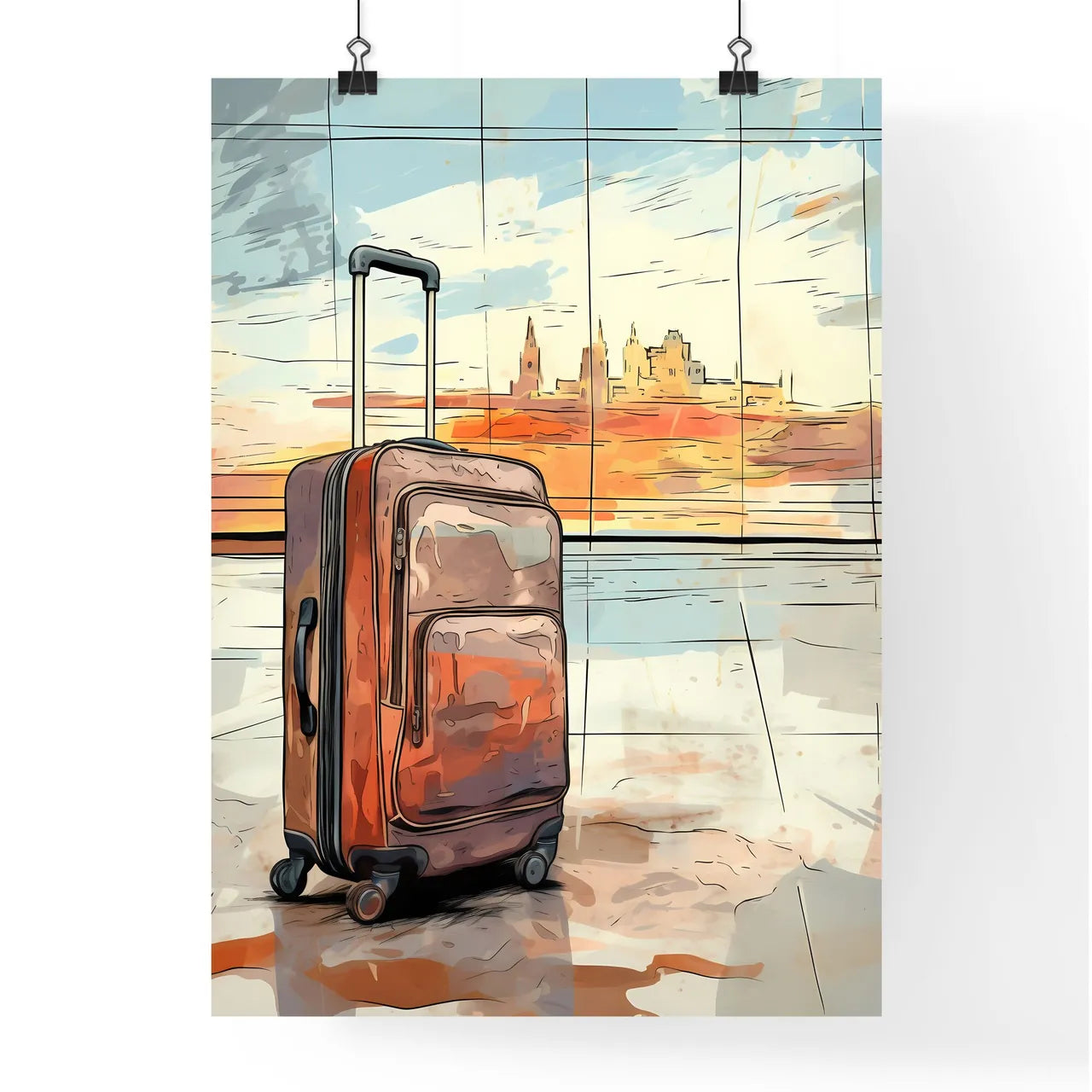 A Poster of travel suitcase at the airport - Poster