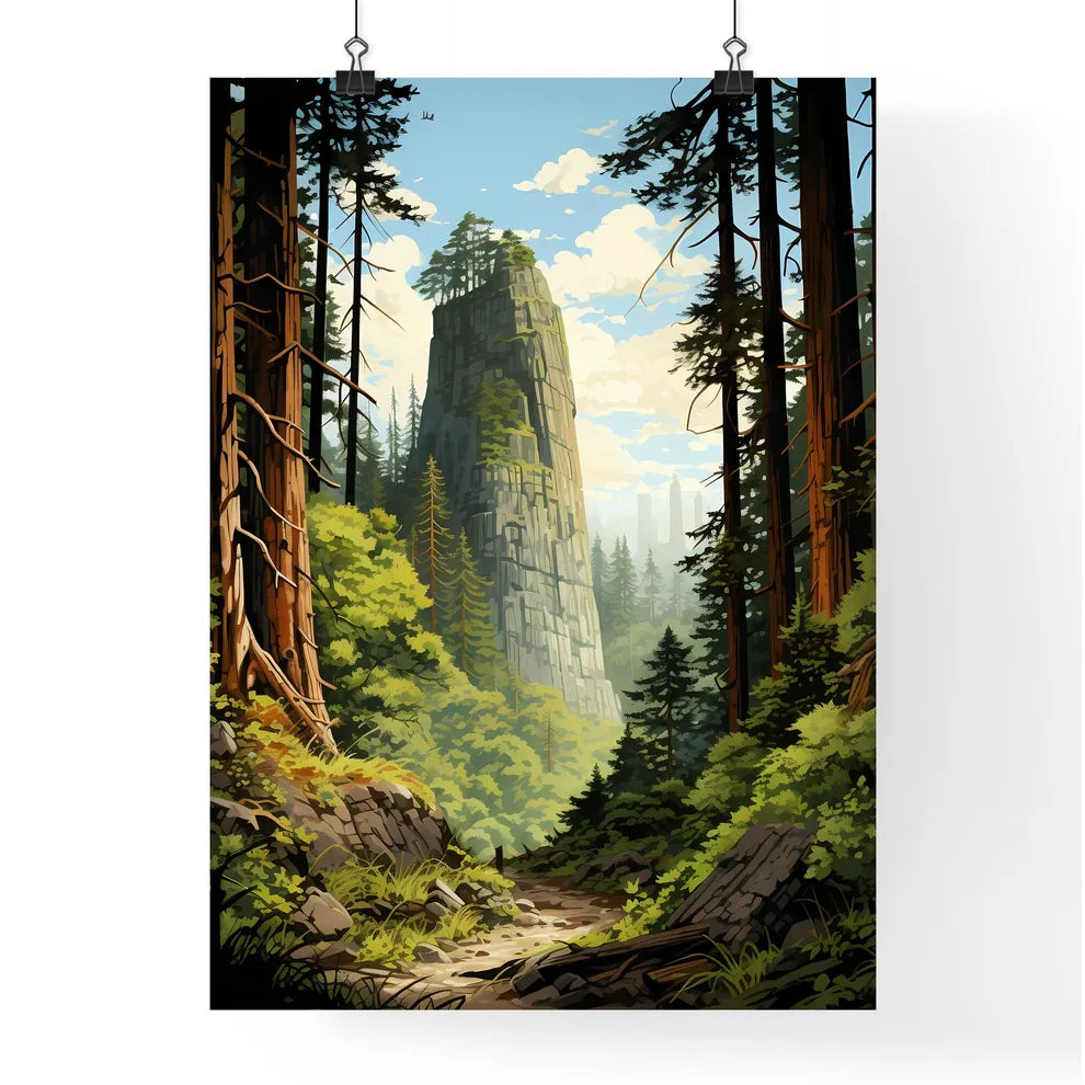 A Poster of Redwood National Park - A Mountain With Trees And A Path Poster