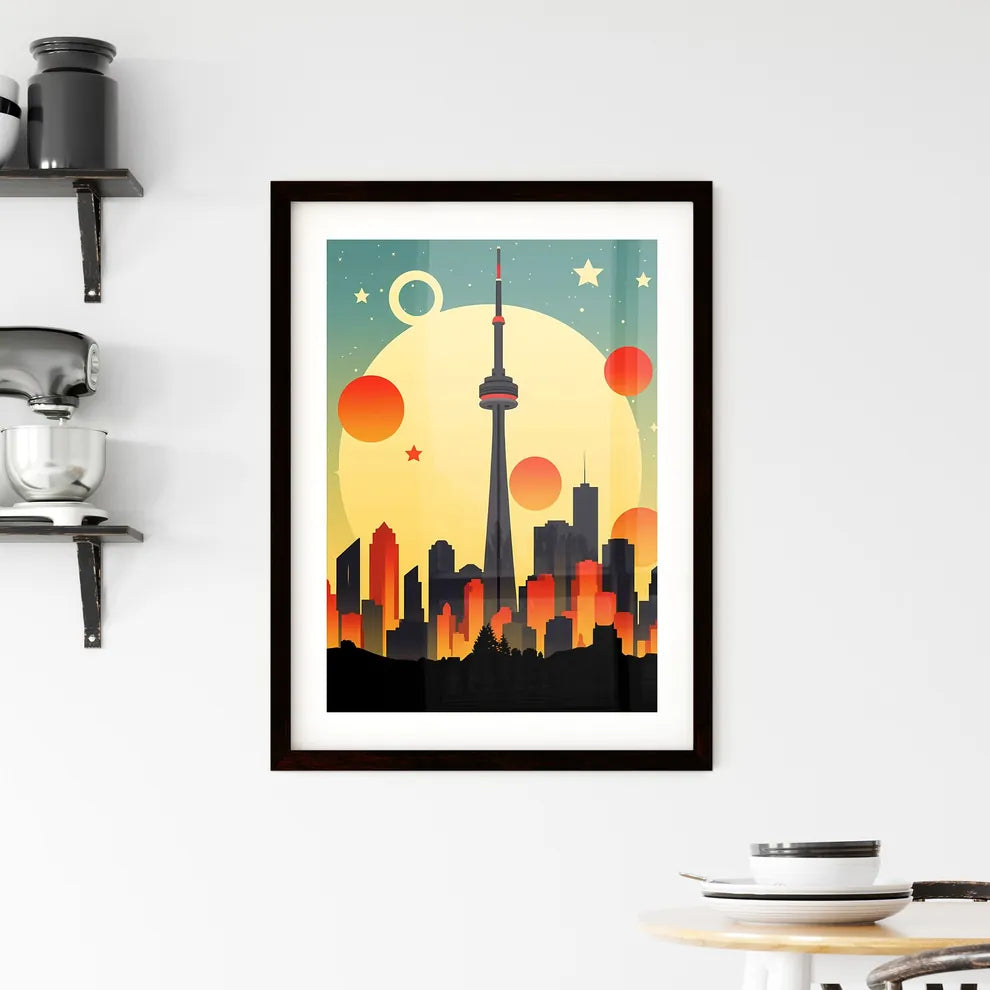 A Poster of minimalist Toronto skyline - A City Skyline With A Large Moon And Stars Custom Print
