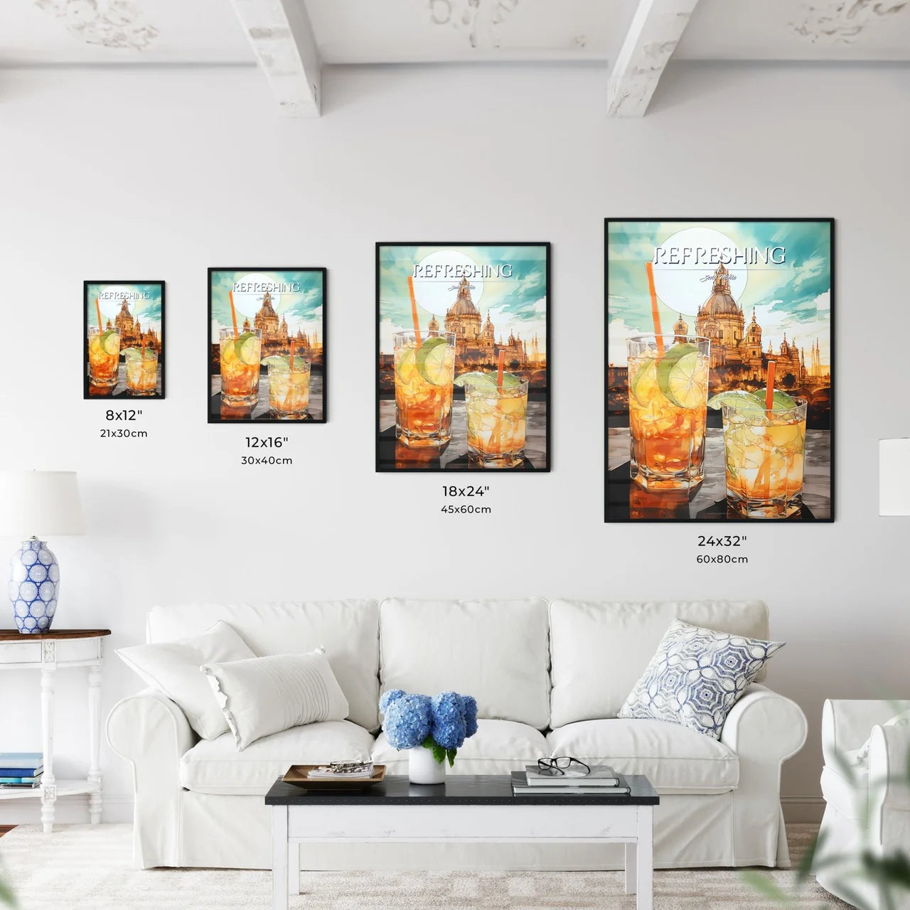 A Poster of mojito drink - Two Glasses Of Drinks With Limes And Straws In Front Of A Building Size Chart