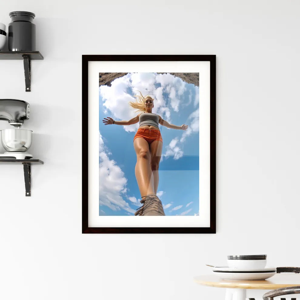 A Poster of influencer at the beach - A Woma Framed Print
