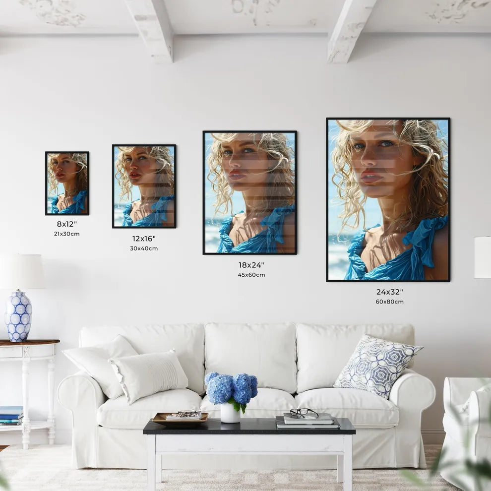 A Poster of an orange dress with blue eyes f - Kitchen Hangings