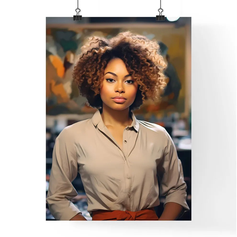 A Poster of Portrait of smiling young african american woman - A Woman With Curly Hair Default Title