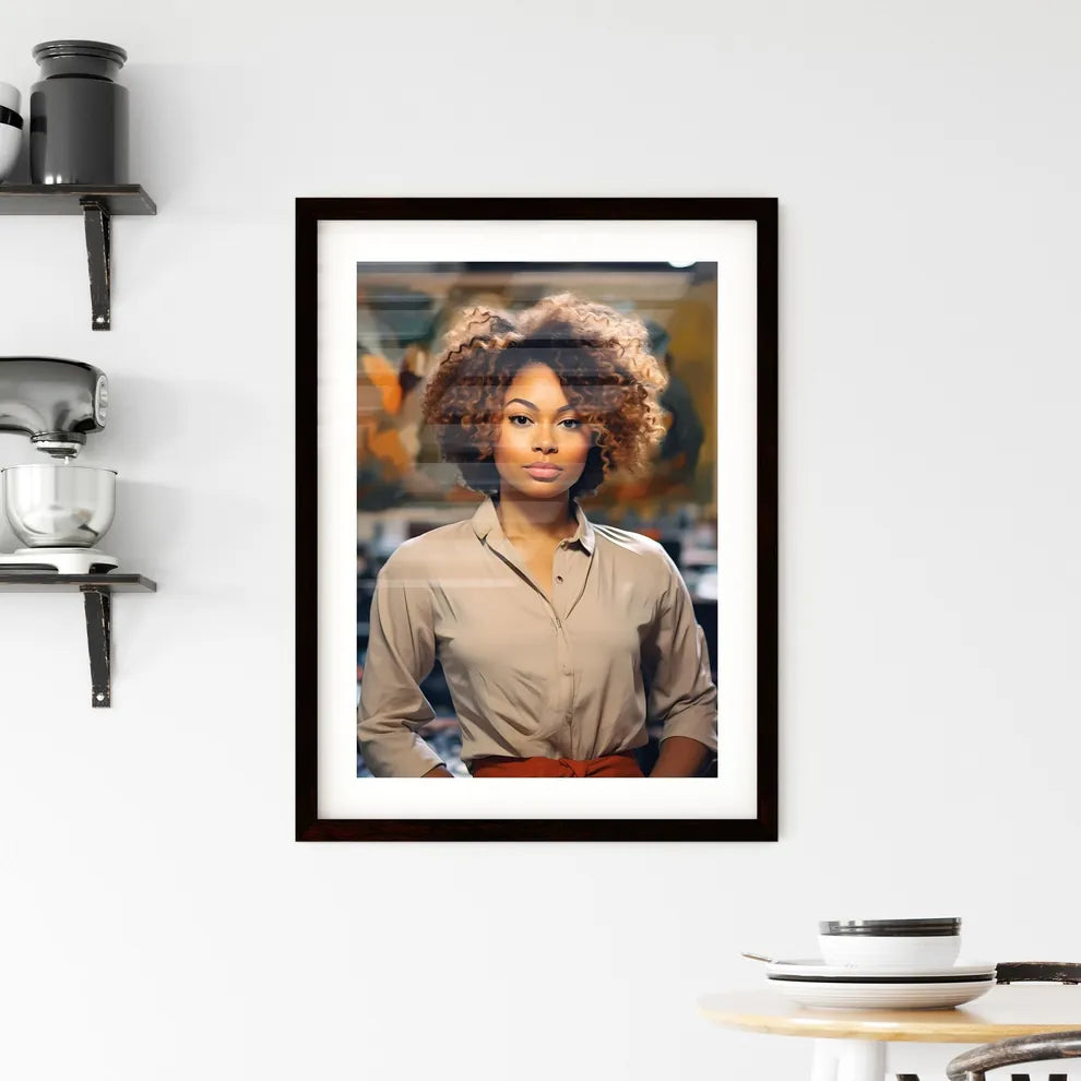 A Poster of Portrait of smiling young african american woman - A Woman With Curly Hair Default Title