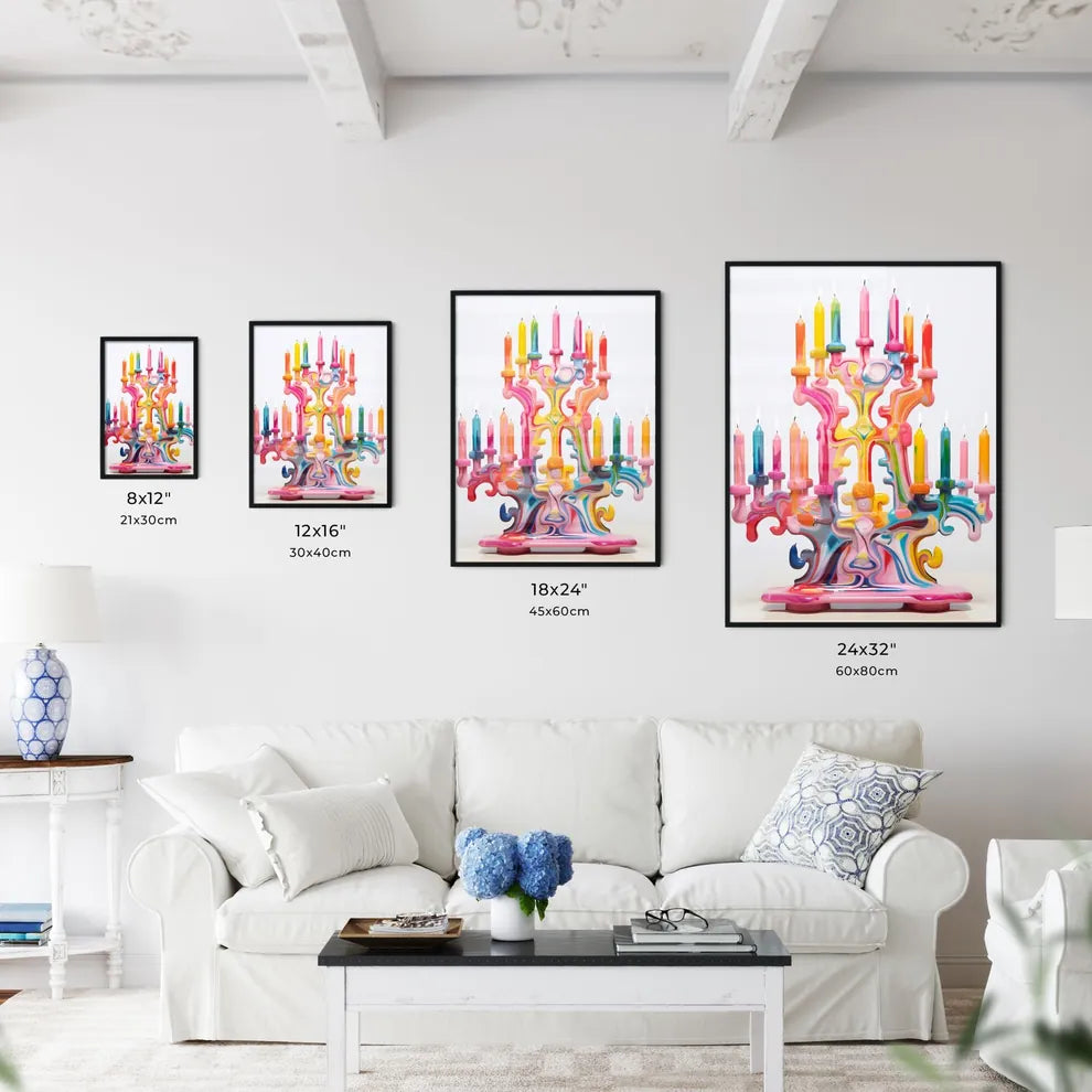 A Poster of a colorful menorah painted on wh - Kitchen Hangings
