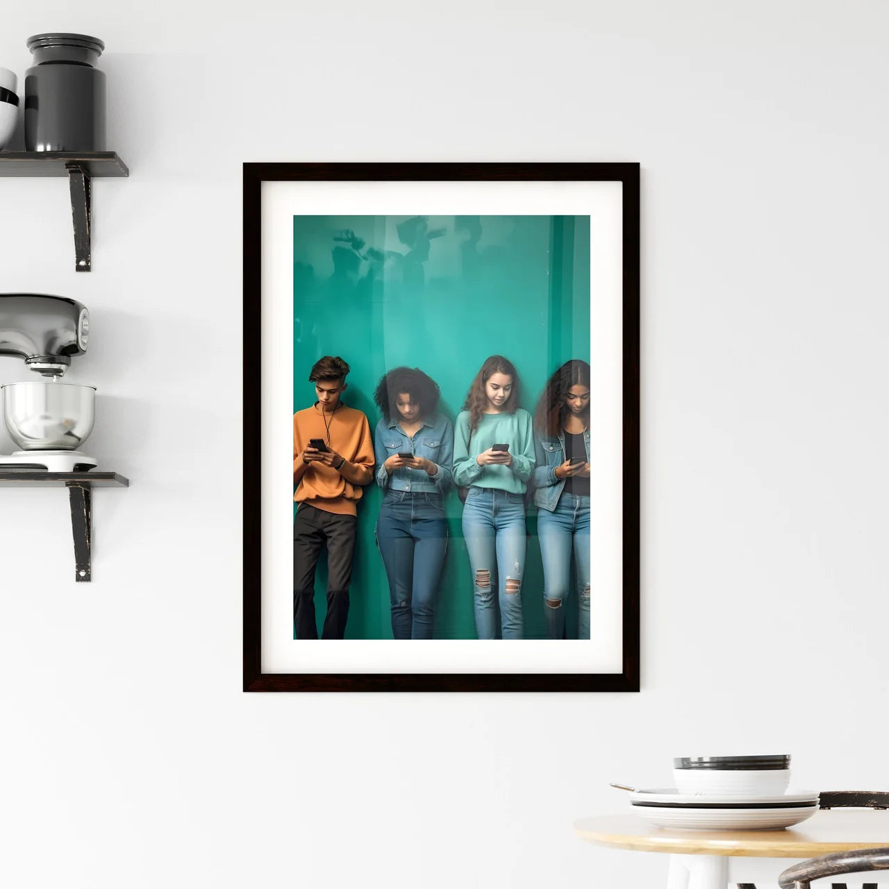 A Poster of Group of multiethnic teenagers a Framed Print