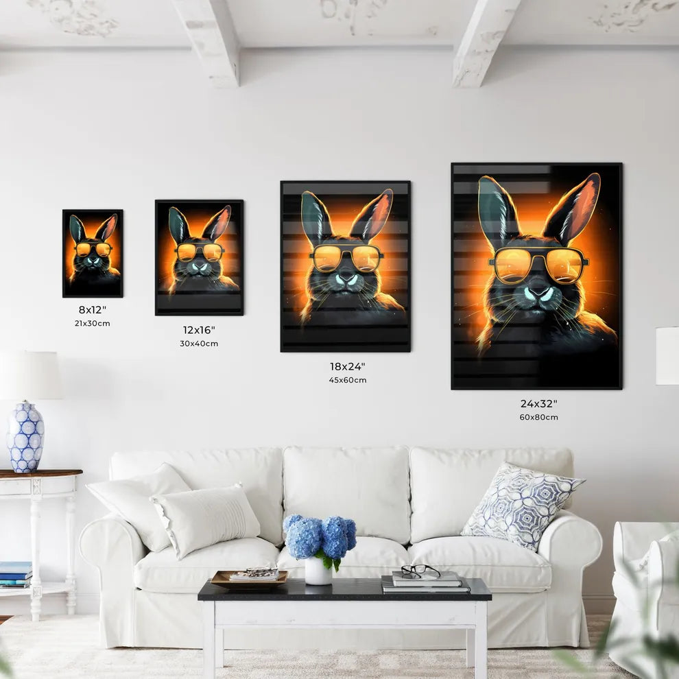 A Poster of A rabbit wearing dark glasses  Size Chart