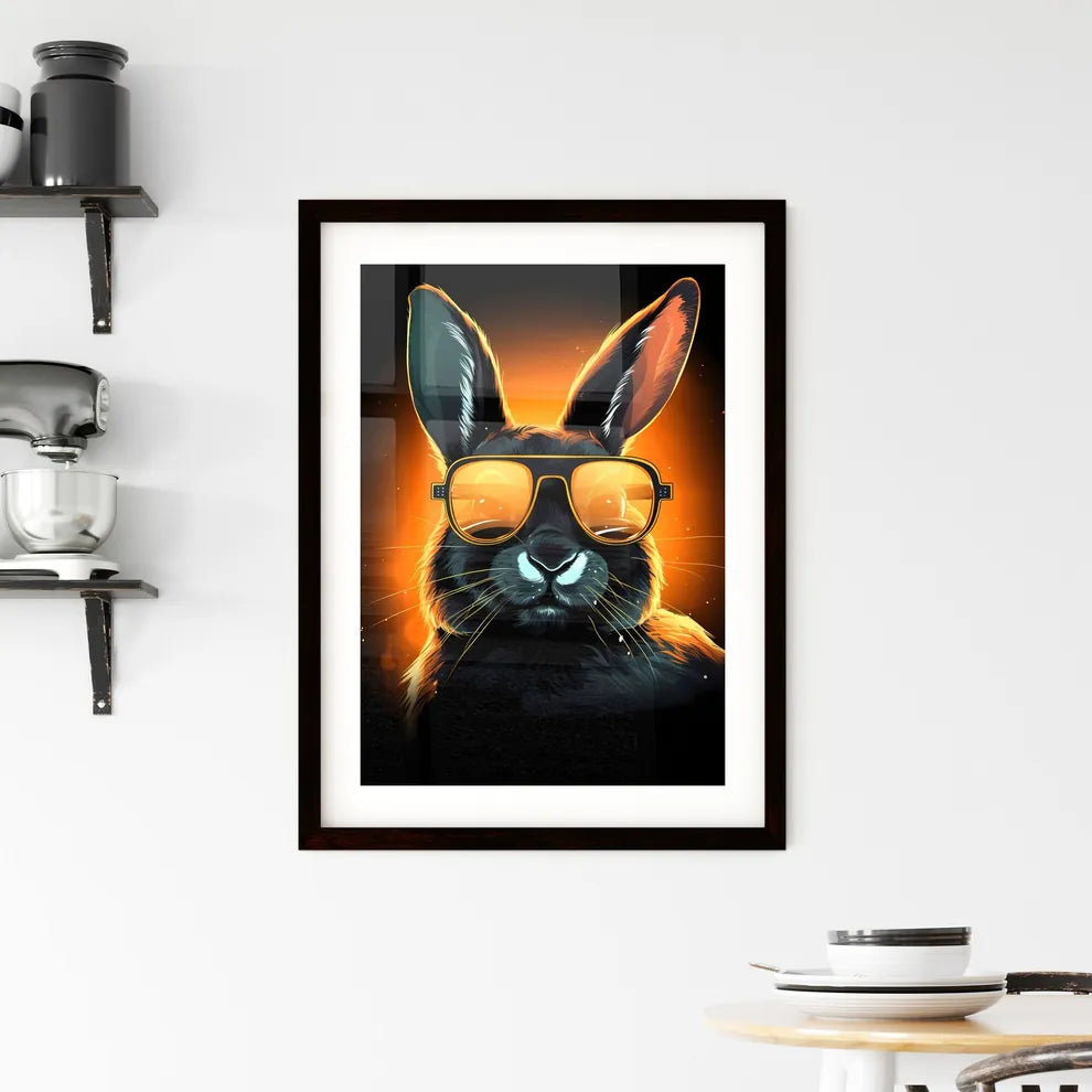 A Poster of A rabbit wearing dark glasses  Framed Print