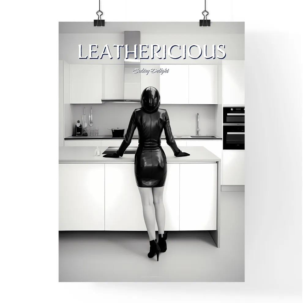A Poster of woman wearing skintight black leather  Poster