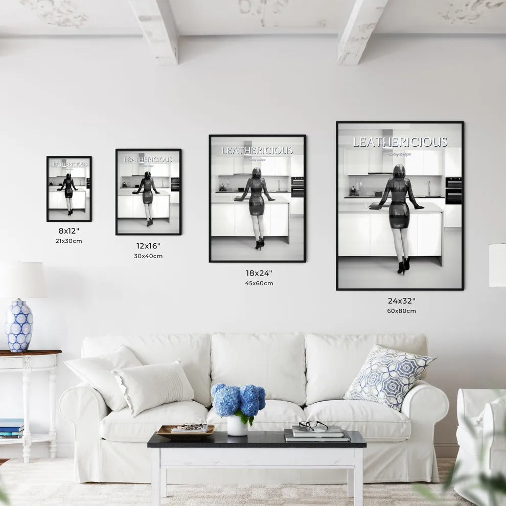 A Poster of woman wearing skintight black leather  Size Chart