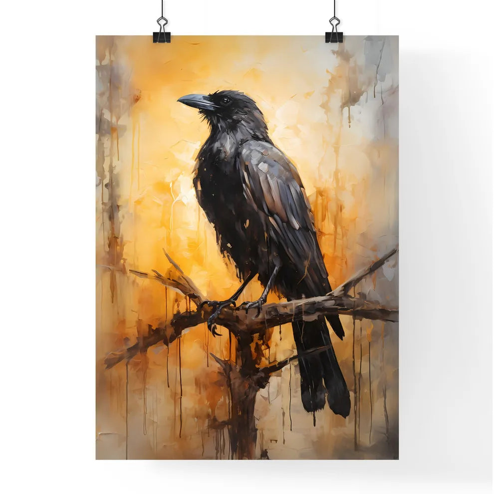 A Poster of A mysterious oil painting with a black crow  Poster