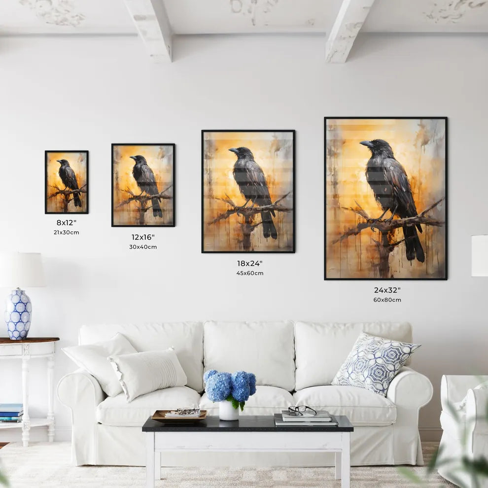 A Poster of A mysterious oil painting with a black crow  Size Chart