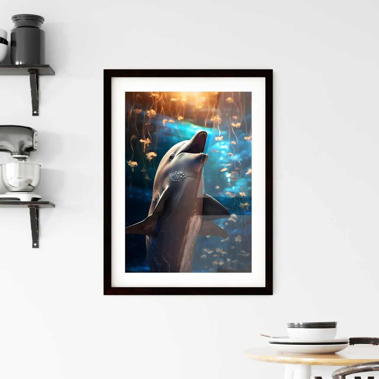 A Poster of A singing dolphin  Framed Print