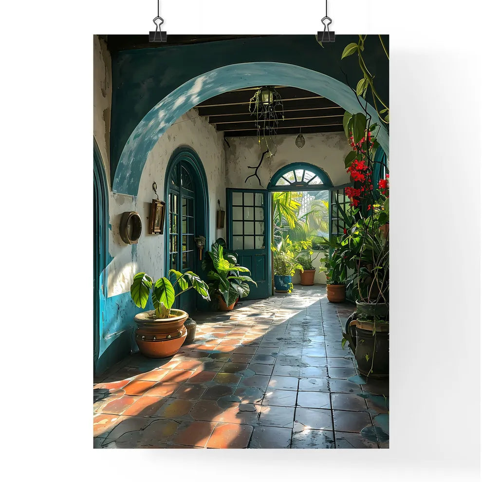 A Poster of Languedoc France - A Hallway With Plants In Pots Poster