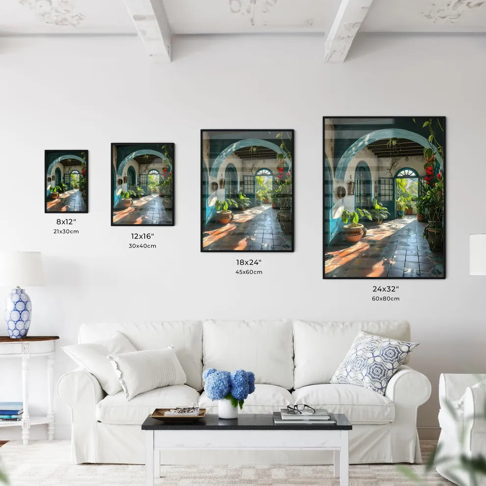 A Poster of Languedoc France - A Hallway With Plants In Pots Size Chart