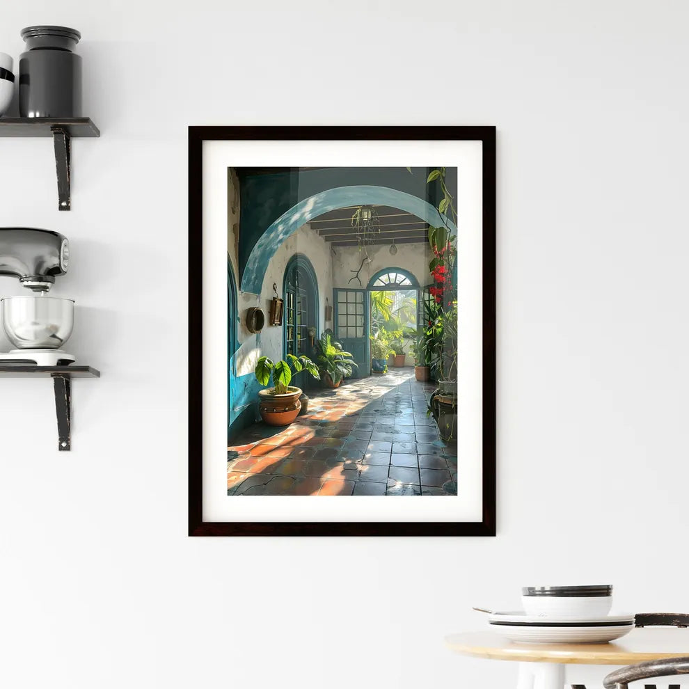 A Poster of Languedoc France - A Hallway With Plants In Pots Custom Print