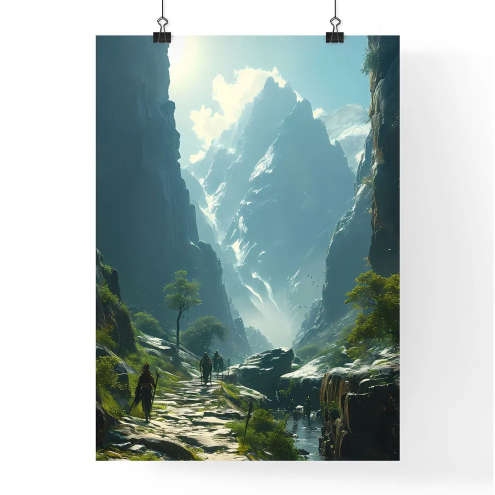 A Poster of a green sunny landscape with man Poster