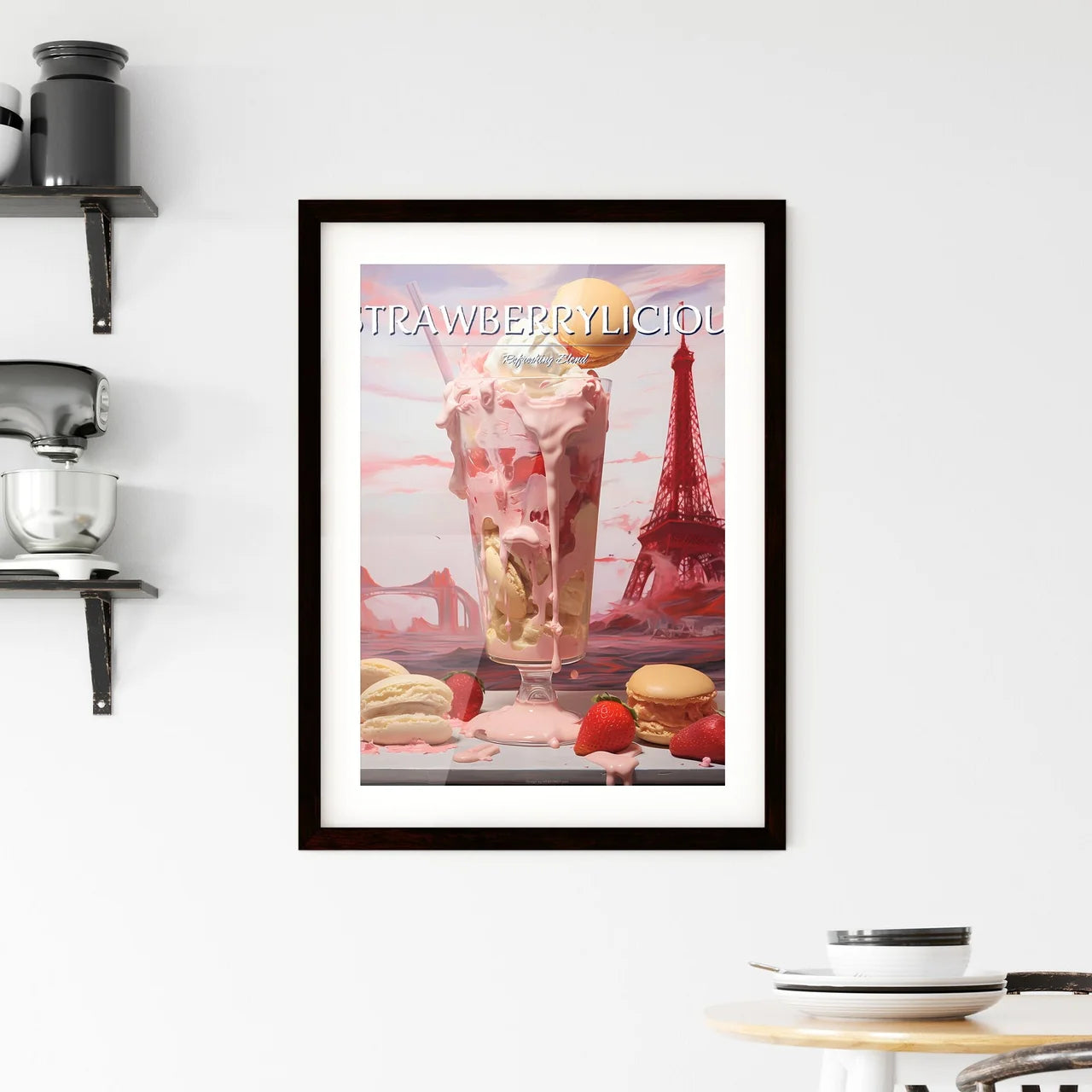A Poster of strawberry milkshake - A Pink Mi Framed Print