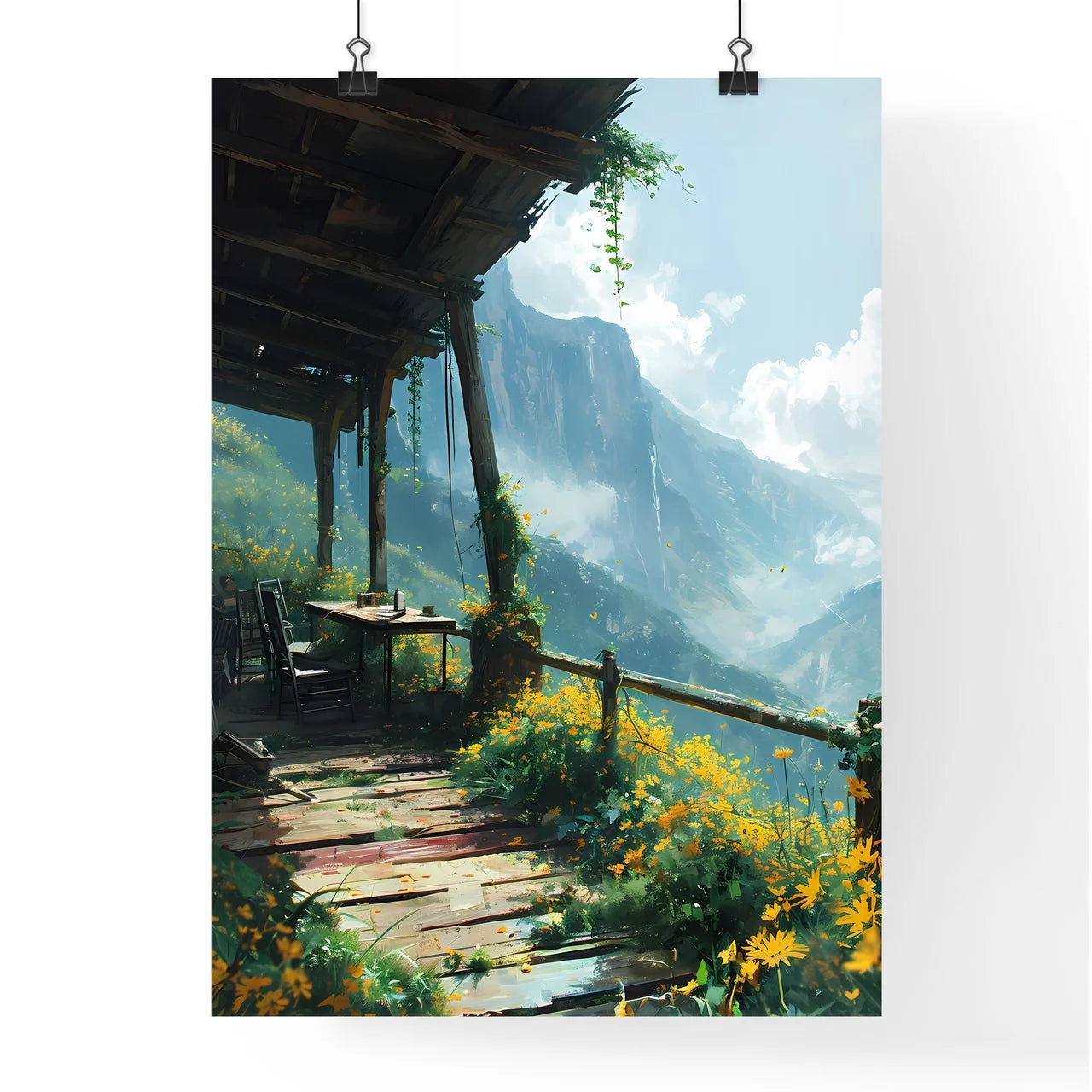 A Poster of furniture on deck with a view -  Poster