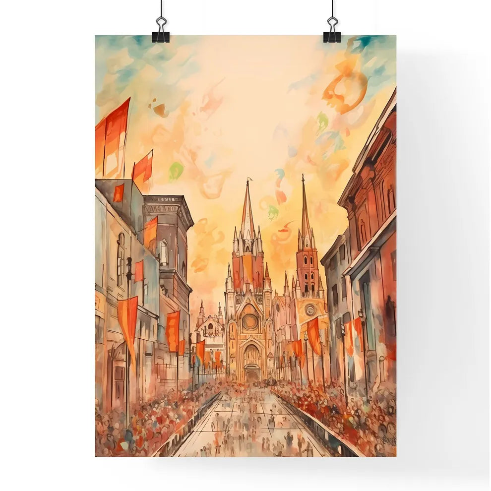 A Poster of cinco de mayo holiday card with copy space - A Street With Buildings And Flags Poster