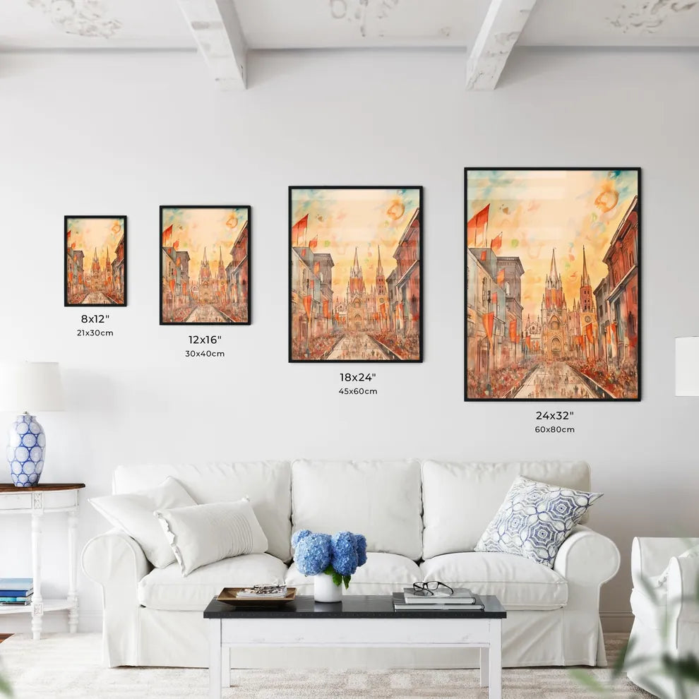 A Poster of cinco de mayo holiday card with copy space - A Street With Buildings And Flags Size Chart