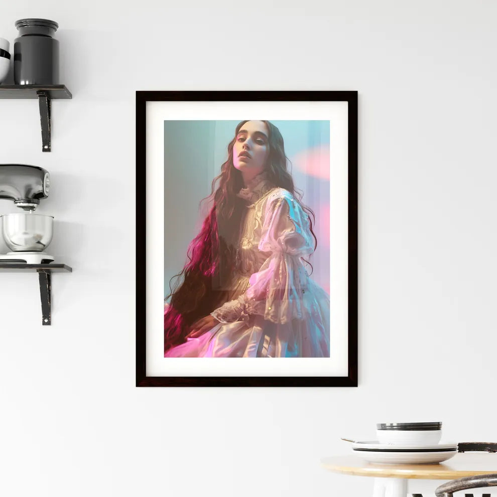 A Poster of pink and blue pastel photomodel  Framed Print