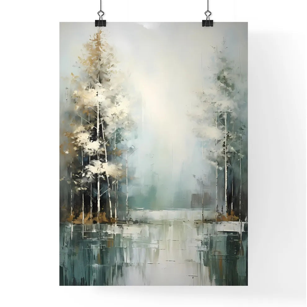 A Poster of painted forest of trees in white Poster